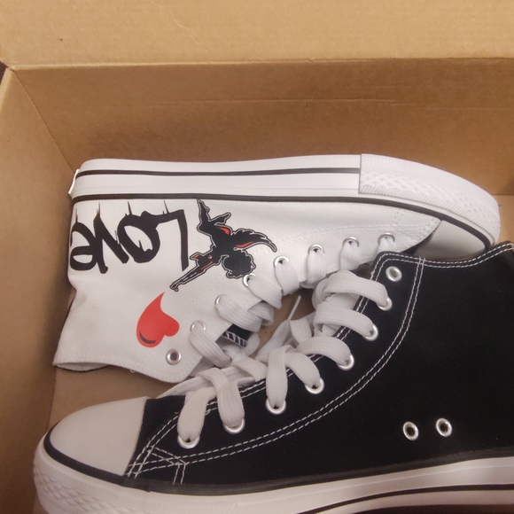 Love Black and White High-Top Sneakers - Picture 7 of 10